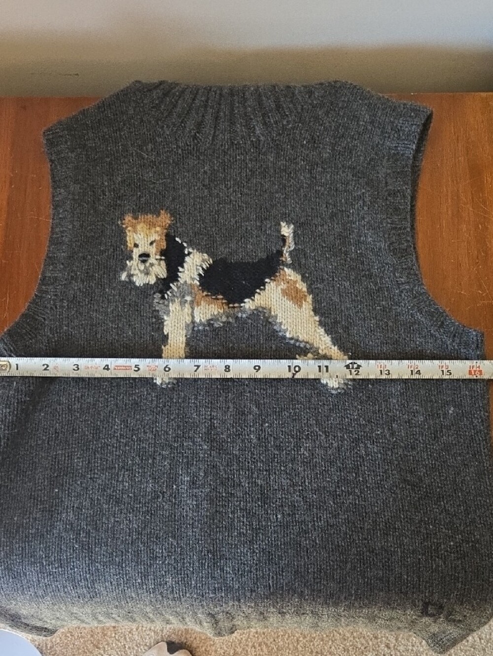 Ralph Lauren Dark Charcoal Gray Turtleneck Sleeveless Sweater with Dog Intarsia. - Picture 9 of 10